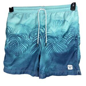 SPICY TUNA Aqua Swim Trunks Size Small Light Blue Palm Leaf Print Mesh Lined